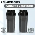 VELOMIX Protein Shaker Bottles – 2 Pack (28 oz, Black/Transparent, 2x Wire Whisks)